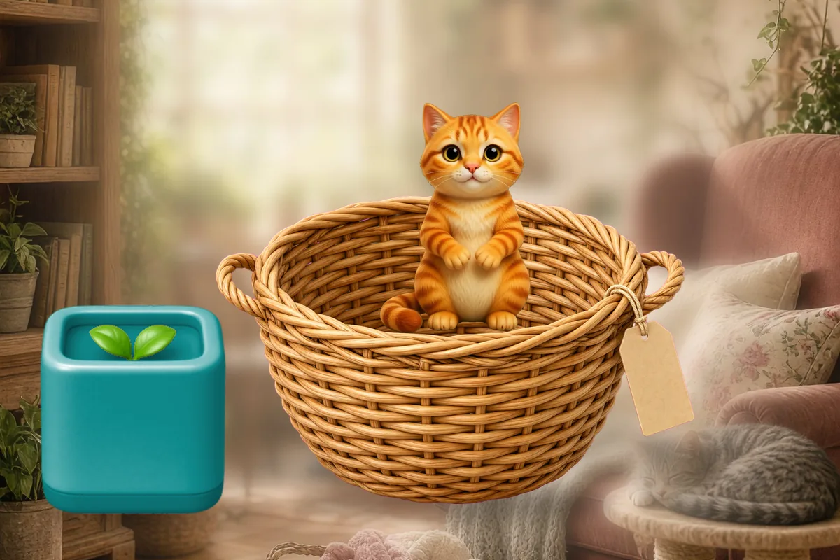 A cat got into the basket first and Tik waits